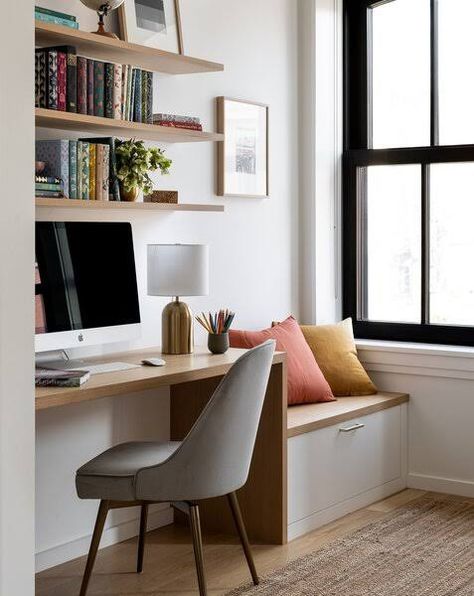 Shelving Above Desk, Above Desk, Kids Room Shelves, Shelves And Storage, Teen Desk, Row Home, Light Hardwood, Light Hardwood Floors, Modern Kids Room