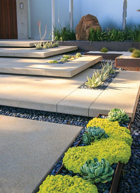 Moderne Have, Modern Front Yard, Front Yard Design, Garden Steps, Modern Landscape Design, Modern Garden Design, التصميم الخارجي للمنزل, Concrete Garden, Landscape Designs