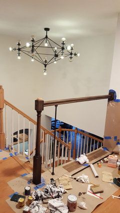 General Finishes Gel Stain Black Stained Stair Railing, Stain Stair Railing, General Finishes Gel Stain, Stair Spindles, General Finishes, Dark Stain, Gel Stain, Dark Stains, Stair Railing