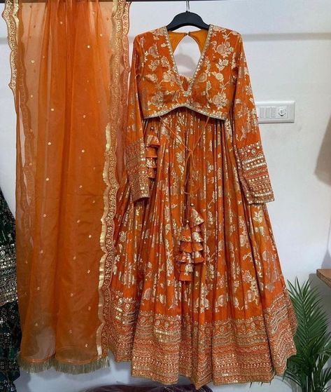 Rust Lehenga, Lehenga Shopping, Lengha Blouse, Brocade Lehenga, Orange Lehenga, Indian Outfits Lehenga, Lehenga Designs Simple, Anarkali Dress Pattern, Wedding Party Wear