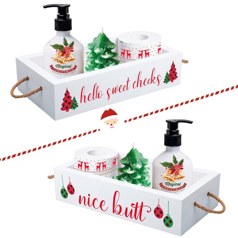 PRICES MAY VARY. 1.Christmas Bathroom Storage Box: The Christmas vacation bathroom storage box printed with two kinds of funny signs, "nice butt" on one side and "hello sweet cheeks' in the house on the other, can place to put your toiletries, tissue rolls, candle holder 2.High Quality Materials: Our winter holiday storage box is made of high quality solid wood, sturdy and rustic, strong construction, smooth surface, not easy fade or break, fits most standard toilet tanks, it is perfect for Chri Bathroom Christmas Decor Ideas, Business Booming, Vacation Bathroom, Bathroom Storage Boxes, Christmas Crafty, Christmas Bathroom Decor, Holiday Storage, Hello Sweet Cheeks, Christmas Bathroom