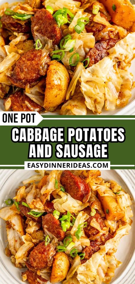 Cabbage, potatoes and sausage will be your new favorite comfort food! Hearty smoked sausage is cooked all in one-pot with tender cabbage and potatoes for an easy dinner that will please the entire family. Cabbage Potatoes And Sausage, Cabbage Sausage Potato, Cabbage Recipes With Sausage, Cabbage And Smoked Sausage, Polish Sausage Recipes, Cabbage Recipes Southern, Potatoes And Sausage, Cabbage Potatoes, Kielbasa And Potatoes