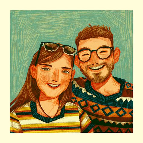 Portraits - Round 3 on Behance Portraits Illustrés, L'art Du Portrait, Custom Portrait Illustration, Art Mignon, Arte Van Gogh, Portrait Cartoon, Aktivitas Montessori, Couple Illustration, Art Et Illustration