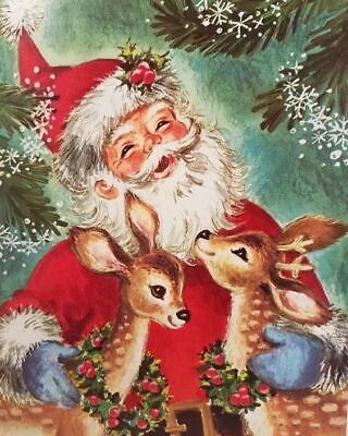 Santa Claus Images, Santa Art, Christmas Artwork, Retro Santa, Vintage Christmas Images, Deer Christmas, Santa Reindeer, Reindeer Christmas, Christmas Scenes