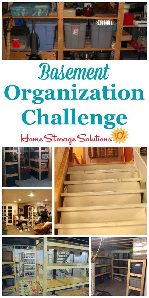 Step by step instructions for basement organization, including using zones to help organize the space {part of the 52 Week Organized Home Challenge on Home Storage Solutions 101} Organization Challenge, Basement Organization, Garage Storage Solutions, Organizing Challenges, Basement Storage, Basement Makeover, Organized Home, Home Storage Solutions, Organize Your Home