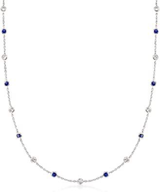 Ross-Simons 2.30 ct. t.w. CZ and 2.00 ct. t.w. Simulated Sapphire Station Necklace in Sterling Silver Byzantine Jewelry, Printer Ink Cartridges, Diamond Tennis Necklace, Tennis Necklace, Station Necklace, Toner Cartridge, Ink Cartridge, Strand Necklace, Link Necklace