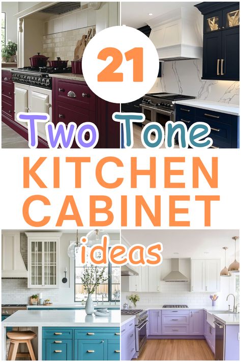 Discover creative and stylish two-tone kitchen cabinet ideas that will transform your kitchen into a space you’ll adore. From bold colors to subtle shades, get inspired by these unique combinations! #kitchendesign #twotonekitchencabinets #kitchenmakeover #interiordesignideas #homedecor 2 Tone Kitchen Cabinets Wood And Paint, Kitchen Cabinet Refinishing, Best Cabinet Color For Small Kitchen, Cabinets Color Ideas Kitchen, Vintage Kitchen Cabinet Colors, Kitchens With Different Colored Cabinets, Multicolored Kitchen Cabinets, 2 Tones Kitchen Cabinet, Teal And Brown Kitchen