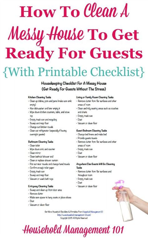 How to clean a messy house to get ready for guests, including free printable housekeeping checklist, courtesy of Household Management 101 Housekeeping Checklist, Housekeeper Checklist, Clean Hacks, Homemade Toilet Cleaner, Clean Baking Pans, Cleaning Painted Walls, Messy House, Household Management, Deep Cleaning Tips