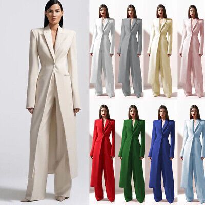 Fashion Women's Suit Long Jacket 2 Pieces Formal Wedding Party Ladies Work Wear  | eBay Women Pants Suits Business Classy, Tuxedo For Women Wedding, Pant Suits For Women Party, Suit For Wedding Women, Wedding Pants Outfit, Womens Pant Suits, 70s Fancy Dress, Law Life, Formal Wedding Party