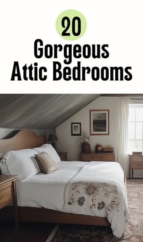 Got an attic that’s just gathering dust? Time to turn it into one of the coolest spaces in your home. Cool attic rooms are all about taking advantage of the quirky, unique layout of an attic and turning it into something totally you. Whether you're into minimalist vibes or want to deck the place out with all the cozy textures, there’s a cool design waiting for your attic. Add skylights for natural light, throw in some modern furniture to contrast with the rustic charm, or go full boho with ... Ideas For Finished Attics, Painting Attic Rooms Sloped Ceiling, Attic Master Suite Layout, A Frame Room Ideas, Angled Wall Bedroom, Modern Attic Bedroom, Bedrooms With Slanted Ceilings, Cool Attic Rooms, Sloped Ceiling Bedroom Ideas