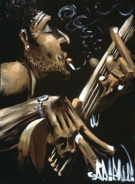 Guitar Player--David Garabaldi David Garibaldi Art, David Garibaldi, Jazz Painting, Arte Jazz, Guitar Artwork, Art Noir, Jazz Art, Music Illustration, Black Art Painting