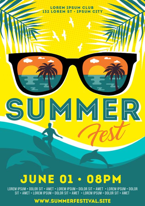 Summer Themed Poster, Summer Fashion Poster Design, Summer Festival Poster, Art Festival Poster, Spring Poster, Festival Banner, Summer Fest, Seasons Posters, Summer Promotion