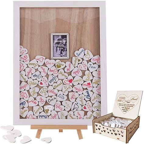 AmazonSmile: Y&K Homish Wedding Guest Book Wooden Picture Frame, Drop Top Frame Sign Book with 100PCS Wooden Hearts, Rustic Wedding Decorations and The Wedding Gift (White Wooden Frame + Photo) Save Money Wedding, 50th Wedding Anniversary Party, Rustic Wedding Decorations, White Photo Frames, Frame Sign, Wooden Guest Book, Unique Guest Book, Wooden Picture Frame, Unplugged Wedding