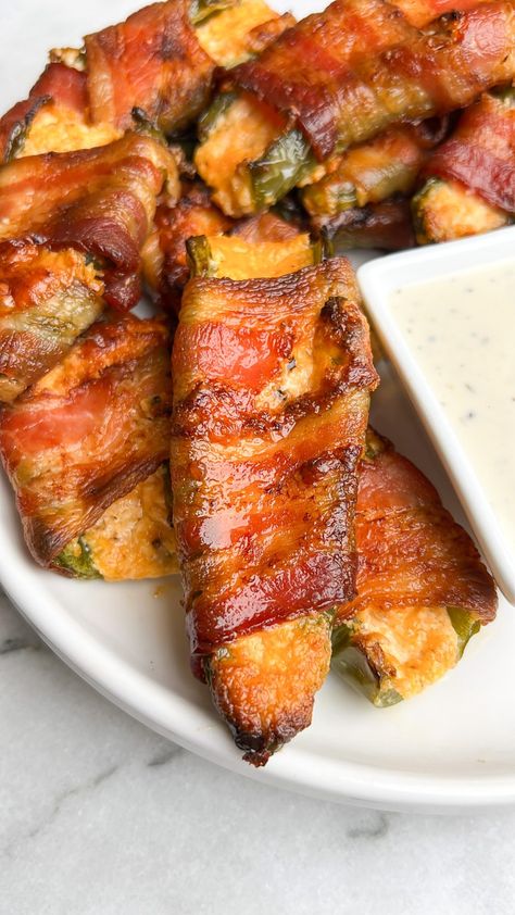 Bacon Wrapped Jalapeno Poppers - Bad Batch Baking - Restaurant Copycat Recipes & Family Favorites Poppable Appetizers, Jalapeno Bacon Wrapped, Wrapped Jalapeno Poppers, Bacon Wrapped Chicken Bites, Bacon Jalapeno Poppers, Restaurant Copycat Recipes, Batch Baking, Bacon Wrapped Jalapeno Poppers, Bacon Wrapped Jalapenos