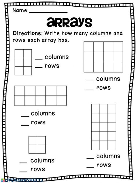 Array Math, Array Worksheets, Repeated Addition, Teaching Multiplication, Math Multiplication, Math Intervention, 2nd Grade Worksheets, Second Grade Math, Third Grade Math