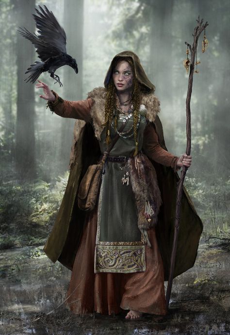 Druid Costume, Dnd Druid, Baba Jaga, A Crow, Heroic Fantasy, Wood Elf, Viking Woman, Samana, Dungeons And Dragons Characters