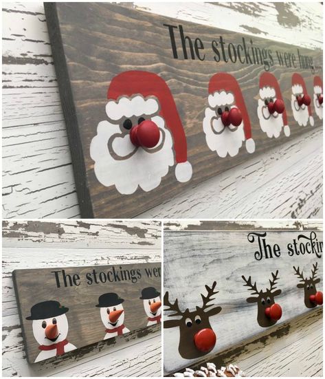 Christmas Stocking Hangers, Wooden Christmas Decorations, Christmas Wood Crafts, Christmas Wood, Homemade Christmas, Christmas Deco, Xmas Crafts, Diy Holiday, Christmas Crafts Diy