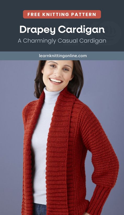 Gilet Crochet, Knit Cardigan Pattern, Knitting Patterns Free Cardigans, Cardigan Knit, Knit Sweaters, Lion Brand Yarn, Patterned Cardigans, Crochet Jacket, Red Cardigan