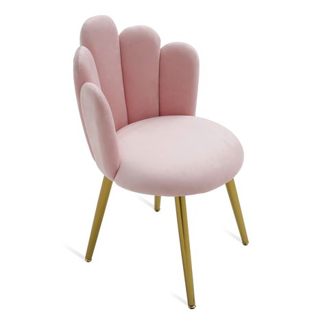 PRICES MAY VARY. 【Elegant Design】The elegant backrest of living room chair is seashell-shaped for a luxurious look, while the gold-finished tapered metal legs for a retro flair. Put the vanity chairs with backs in your living room, grab the attention of your guests at the first time. 【Multi Purpose】 Perfect for make up room, living room, bedroom, dining room and waiting room. You can also use the mid century modern chair as reading chair. The pink accent chair can even be a beautiful eye catcher Light Pink Rooms, Pink Desk Chair, Pink Accent Chair, Gold Room Decor, Bedroom Pink, Gold Rooms, Pink Room Decor, Accent Stool, Gold Bedroom