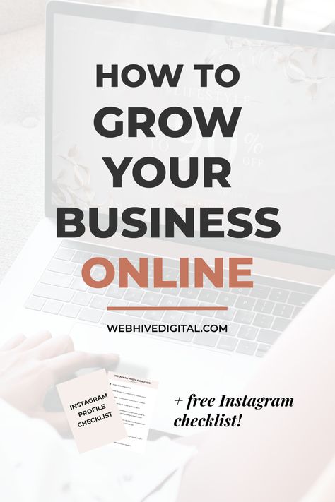 How to Grow Your Business Online. This guide will teach you how to grow your business online whether you're looking to grow an online business or promote an offline business online. You'll learn my favourite Instagram tips to optimise your Instagram profile with my free checklist! This post will show you how to use my business online marketing tips to create a successful online business. #growbusinessonline #onlinebusinessmarketing How To Grow My Business, How To Promote Your Business Instagram, How To Grow Your Business, Focus Tips, Business Online Marketing, Podcasting Tips, Online Business Tips, Online Business Strategy, Business Strategies