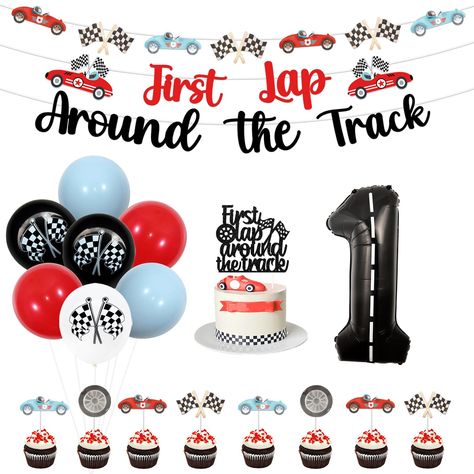 PRICES MAY VARY. Package Includes: Race car 1st birthday decorations include 20 x 12 inches latex balloons, 1 x first lap around the track banner, 1 x first lap around the track cake topper, 1 x race car banner garland, 12 x race car cupcake toppers, 1 x number 1 foil balloon 40 inches (Helium Supported), one pack can meet your various needs for race car 1st birthday Race Car 1st Birthday Decorations: If you are planning to host a racing 1st themed birthday party, you can save time by purchasing First Lap Race Car Birthday, One Speedy Year Birthday, 1st Birthday Party Ideas For Boys Theme Race Cars, My First Lap Birthday, First Lap Around The Track Birthday Cake, Formula 1 Baby Birthday, First Birthday Boy Race Car Theme, Racing 1st Birthday Party, Fast 1 Birthday Party