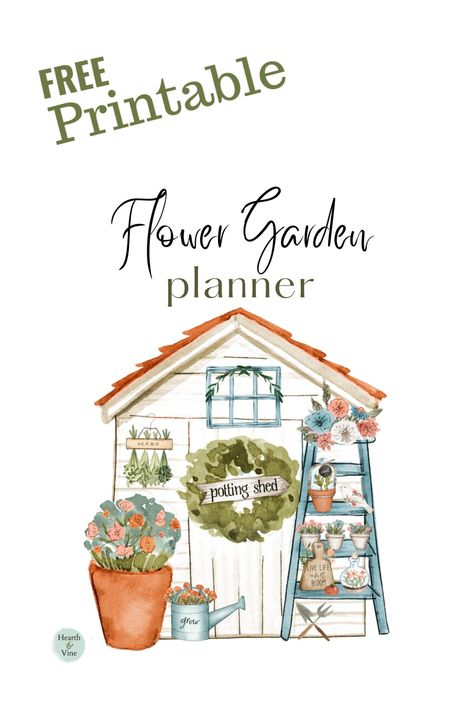 Garden shed with a wreath on the door a potted plant and a garden ladder image as the cover of a garden planner. Free Garden Planner Printable, Garden Journal Ideas, Gardening Journal Printables, Garden Printables, Garden Journaling, Horticulture Education, Gardening Veggies, Free Garden Planner, Gardening Printables