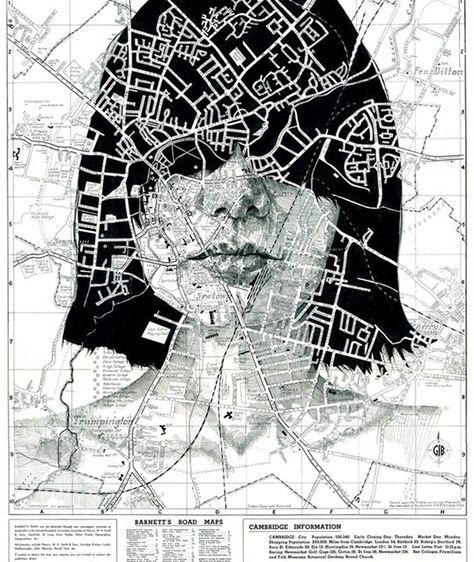 Portraits Drawn on Maps by Ed Fairburn via http://www.thisiscolossal.com/2012/11/portraits-drawn-on-maps-by-ed-fairburn/# Ed Fairburn, Cambridge Map, Portrait Au Crayon, White Drawing, Art Carte, Art Et Illustration, A Level Art, Illustrated Map, Black And White Drawing