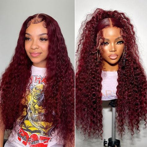 PRICES MAY VARY. 99j Burgundy Deep Wave Wigs Material:100% Brazilian virgin human hair lace front wigs for women,human hair cut from healthy young female hair directly;soft and natural,healthy and vibrant,comfortable against skin Burgundy Lace Frontal Wigs Advantage:pre-plucked natural hairline with baby hair,soft & durable;180% density curly wigs are full and thick,true to length and weight.Suitable for party,birthday,cosplay,travel,celebration,wedding,graduation and daily life HD Transparent L Frontal Wig Hairstyles, Hd Lace Frontal, Remy Hair Wigs, Birthday Travel, Remy Human Hair Wigs, Female Head, Lace Front Wigs Human Hair, Deep Wave Hairstyles, Curly Lace Front Wigs