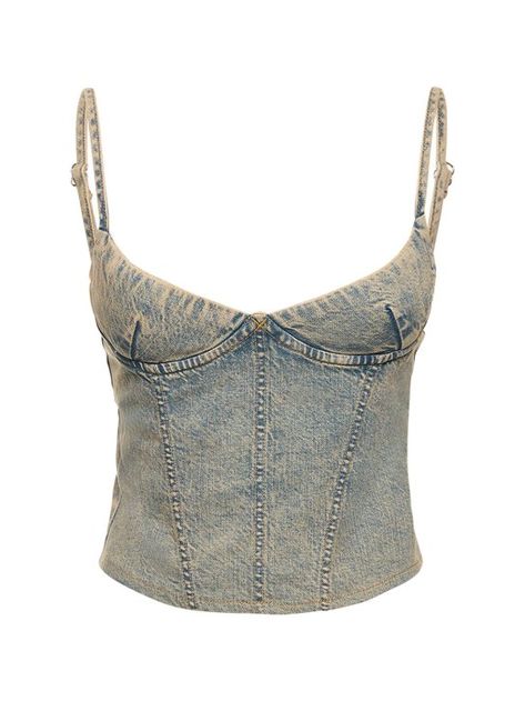 Kiko cotton denim corset top - Miaou - Women | Luisaviaroma Cool Corset Tops, Cool Tops Fashion, Unique Tops, Denim Looks, Denim Corset Top, Denim Corset, 2000s Fashion Outfits, Zara Top, 2000s Fashion