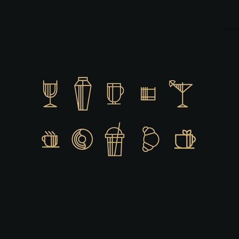 Cocktail bar icons design #freelogo☕. Food Logo Ideas Creative, Art Deco Branding, Food Logo Ideas, Art Deco Menu, Logo Ideas Creative, Monoline Art, Art Deco Logo, Business Card Icons, Inspiration Typographie