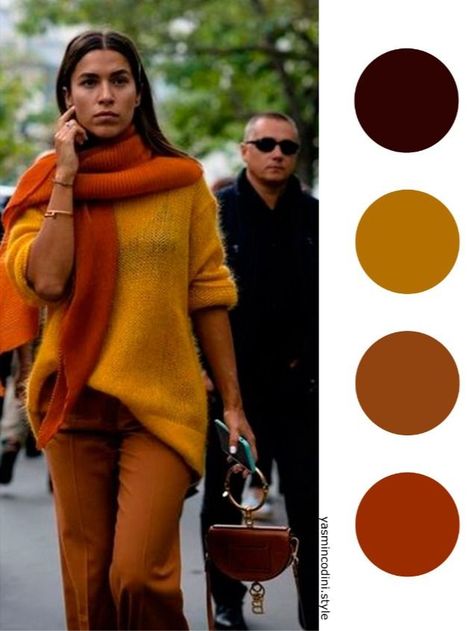 Colors That Go With Orange Clothes, Rust Outfit Color Combos, Colourful Autumn Outfits, Warm Color Outfits, Fall Colors Outfits, Autumn Color Palette Fashion, Dress Selfie, Deep Autumn Color Palette, Photoshoot Summer