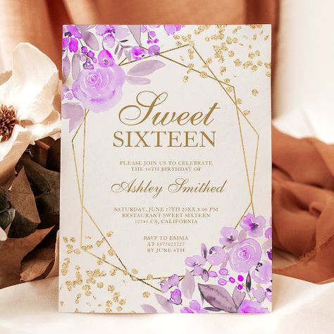 Pink Orange Flowers, Sweet Sixteen Birthday Invitations, Pastel Botanical, Birthday Party Snacks, Gold Glitter Confetti, 16th Birthday Invitations, Sweet 16 Gifts, Spring Birthday, Sweet Sixteen Parties