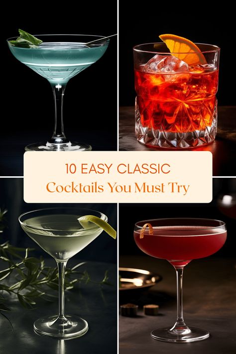 Discover these simple recipes for classic cocktails that you can whip up in just a few minutes. From the timeless Martini to the refreshing Moscow Mule, have a sip of nostalgia! Basic Cocktails Recipes, Simple Martini Recipes, Classic Martini Recipes, Simple Martini, Martini Recipes Classic, Basic Cocktail Recipes, Martini Recipes Easy, Classic Vodka Cocktails, Cocktails Martini