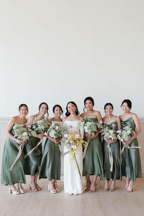 Sage Green Filipino Wedding, Filipino Wedding Gown, Bridesmaid Dresses Asian, Filipiniana Bridesmaid Dresses, Bridesmaids Dresses Satin, Slip Dress Prom, Prom Dress Silk, Silk Green Dress, Filipiniana Wedding Theme