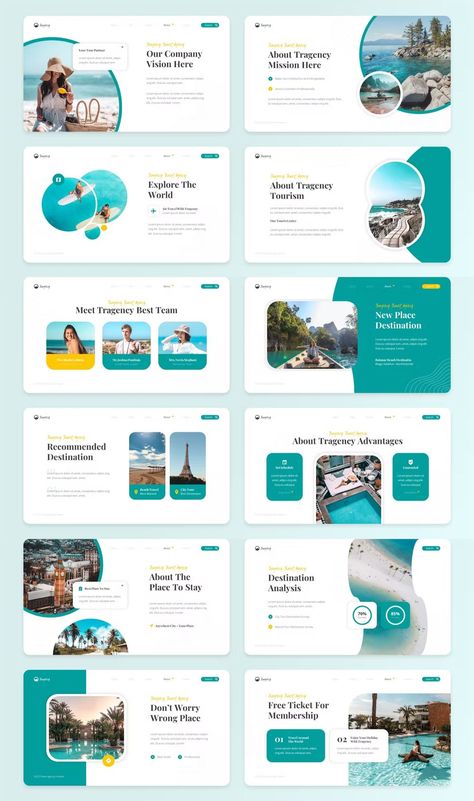 Travel Presentation Design, Powerpoint Presentation Ideas, Travel Presentation, Catalogue Template, Travel Agency Website, Corporate Website Design, Ppt Template Design, Agency Website Design, Google Slides Templates