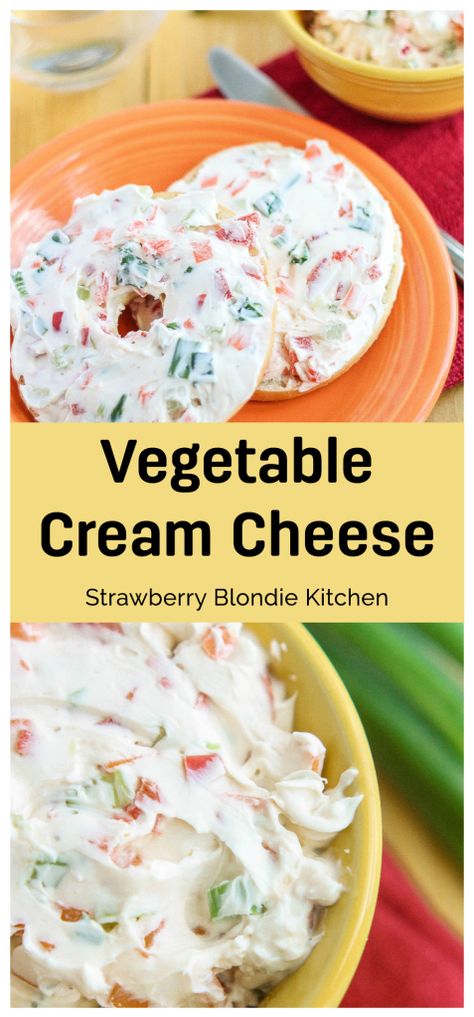 Vegetable Cream Cheese Recipe from @megm24 at Strawberry Blondie Kitchen Vegetable Cream Cheese Spread, Vegetable Cream Cheese, Strawberry Blondie, Cream Cheese Spread Recipes, Bagel Spread, Cheese Spread Recipes, Flavored Cream Cheeses, Cream Cheese Sandwiches, Homemade Ham