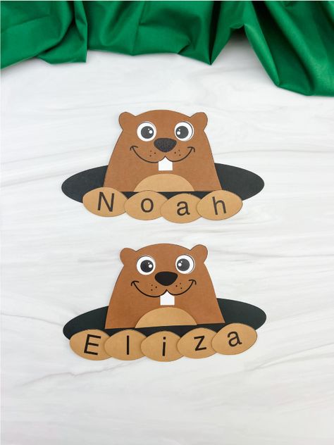 Groundhog Name Craft For Kids [Free Template] Groundhogs Day Bulletin Board, Kids Groundhog Day Crafts, Groundhog Snack Preschool, Groundhog Shadow Craft, Groundhog Prek Activities, Groundhogs Day Crafts For Kids, Groundhog Day Bulletin Boards, Groundhog Art For Toddlers, Groundhog Day Activity