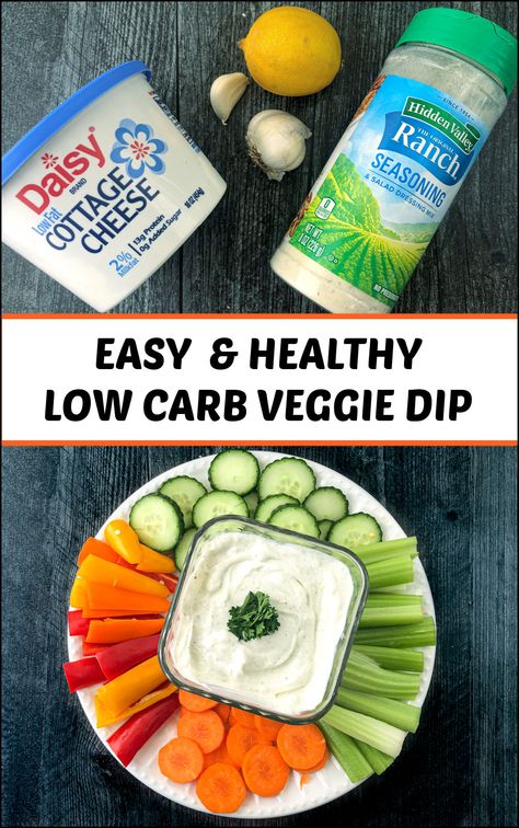 This easy veggie dip with cottage cheese is perfect for getting your protein in while snacking. It only uses 4 ingredients to make a tasty high protein low carb veggie dip. You can eat 2 tablespoons of this healthy dip and it has only 1.6g net carbs and 3.2g protein! Easy Veggie Dip, Healthy Veggie Dip, Low Carb Veggie, Veggie Dip Recipe, High Protein Vegetables, High Protein Low Carb Diet, Cottage Cheese Dips, High Protein Snack, Low Carb High Protein