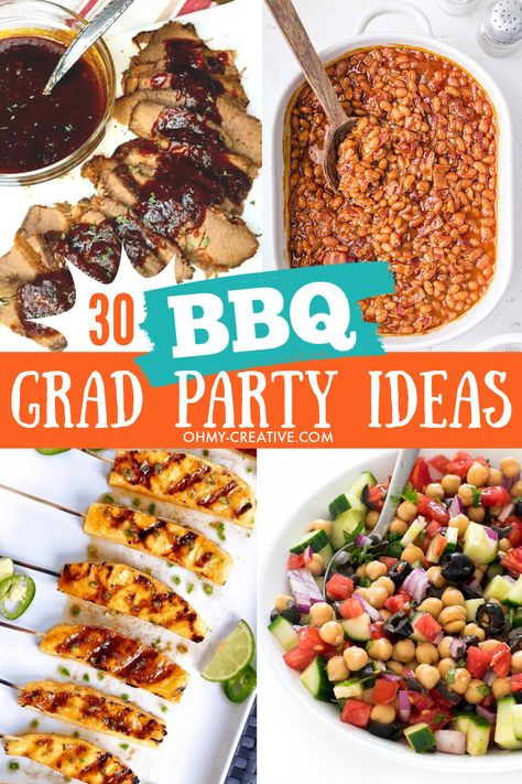 Soak up the sun and include these BBQ Graduation Party Ideas in your party's menu. They are no-fuss, easy recipes everyone loves. The food is one of the most important Graduation Party Ideas you'll plan. All of the recipes in this post are portable and delicious, and they will feed a crowd! Also, they are great make ahead recipes so food prep is easy. No matter what type of food you like, you will find something to make from this list. Bulk Bbq Food, Grad Party Bbq Food Ideas, Graduation Bbq Ideas, Graduation Party Bbq Ideas, Bbq Graduation Party Ideas High Schools, Barbecue Graduation Party Ideas, Pulled Pork Graduation Party, Barbeque Menu Ideas Food, Bbq Catering Menu Ideas