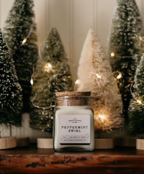 The Driftwood Home Holiday Candle Collection features our soy blend wax with fragrance loads of 8-10% depending on scent. It does not include any color or stabilizer additives and burns with a cotton wick. Candles are poured into apothecary style jars with a cork lid or straight style jars with a metal lid.  Our Peppermint Swirl is a cool icy treat featuring notes of sweet peppermint in a creamy vanilla candy.  Note Profile: Top - Peppermint Middle - Sweet Cream Bottom - Corn Mint 8 oz : 45+ hou Apothecary Style, Cinnamon Honey, Suffolk Va, Gingerbread Latte, Butter Honey, Holiday Candle, Wick Candles, Candles Photography, Coffee Candle