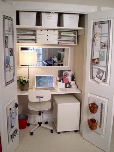 10 Ideas for Setting Up a Closet Office – Scrap Booking Closet Desk, Home Office Closet, Small Closet Space, Closet Office, Office Nook, Small Closets, Closet Organization Diy, Small Closet Organization, Small Closet