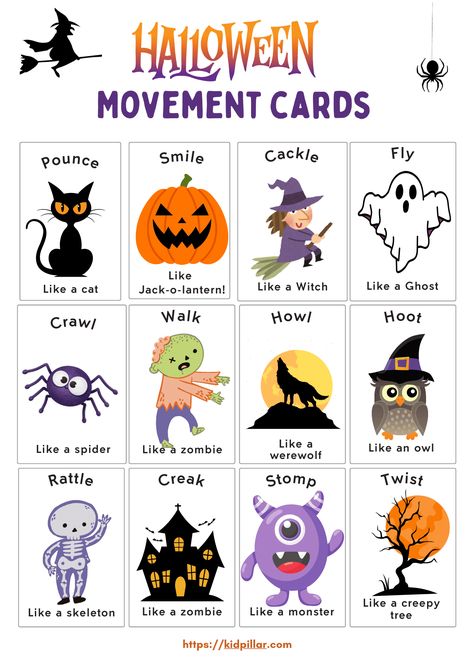 Our Free Halloween Printable activities for toddlers, preschool & kindergarten pack literacy, math, science, craft for complete entertainment & fun learning! Halloween Physical Activities For Preschool, Halloween Bingo Preschool, Halloween For Kindergarteners, Gross Motor Halloween Preschool, Halloween Ideas For Daycare Party, Preschool Parent Night Ideas, Easy Halloween Preschool Activities, Halloween Language Activities Toddlers, Cognitive Halloween Activities