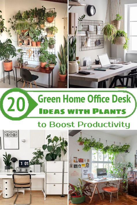 Here are some copy-worthy Green Home Office Desk Ideas with Plants! Add them to your room and work in peace with greenery! Home Office Ideas With Plants, Desk With Plants Ideas, Office Plant Room Ideas, Home Office Ideas Plants, Greenery In Office Spaces, Office With Lots Of Plants, Home Office Greenery, Home Office And Plant Room, Office Decor Plants Inspiration