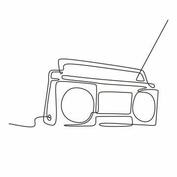 Stereo Tattoo Design, Radio Tattoo Design, Music One Line Drawing, Retro Radio Illustration, Radio Tattoo Vintage, Stereo Tattoo, Radio Doodle, Radio Tattoo, Speaker Drawing