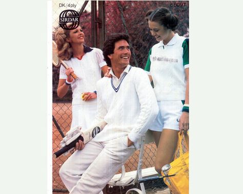 Vintage 1990s SIRDAR 6097 Sports 'Cricket' Jumpers Knitting Pattern with 2 Variations Both Cabled with Deep 'V' Necks His and Her Unisex Jumper Outfit Women, Slipover Knitting Pattern, Cricket Jumper, Tennis Sweater, Tennis Tank Tops, Jumper Knitting Pattern, Jumper Outfit, Tennis Tops, Vintage Knitting Patterns