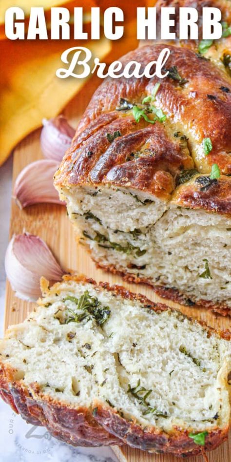 Make this fluffy and tender garlic herb bread to accompany any Italian meal! Self-rising flour is mixed with yeast, allowed to rise just once, then rolled out and spread with butter, garlic, and herbs. Sprinkle in some parmesan or other cheese for an extra cheesy and irresistible taste! Braided so it’s easy to pull apart, and baked to a shiny golden brown, this mouthwatering bread is sure to become a staple recipe! #garlicherbbread #garlicherbbreadrecipe #ourzestylife #recipehomemade Garlic Herb Bread Recipe, Savory Bread Recipes, Italian Herb Bread, Herb Bread Recipe, Italian Breads, Garlic Herb Bread, Homemade Bread Dough, Bread Winners, Breakfast Bread Recipes