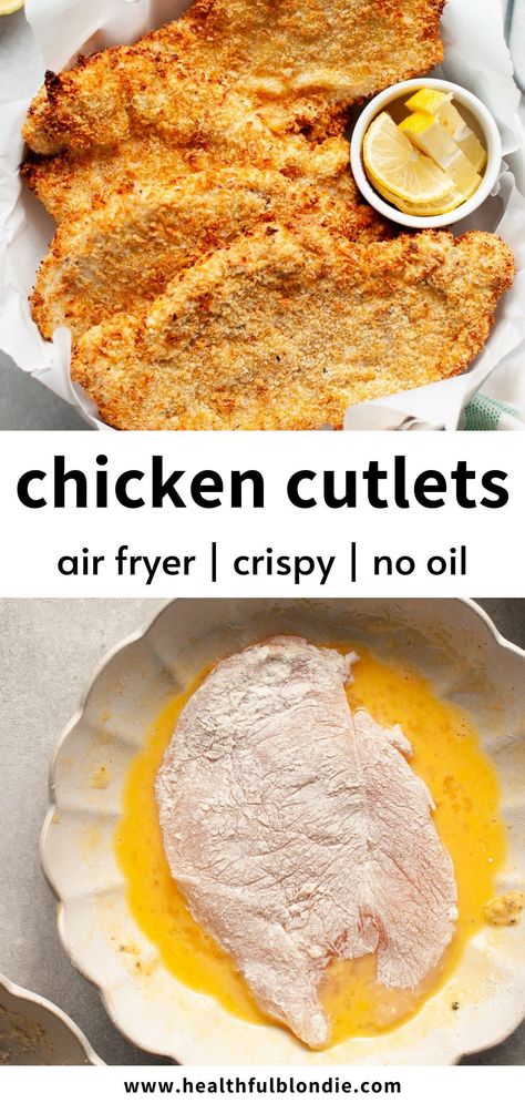 Breaded Air Fryer Chicken, Air Fryer Chicken Cutlets, Fried Chicken Cutlets, Chicken Cutlet Recipes, Breaded Chicken Cutlets, Cutlets Recipes, Air Fryer Oven Recipes, Air Fryer Recipes Chicken, Air Fryer Dinner Recipes