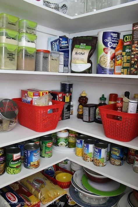 diy corner pantry, closet Diy Corner Pantry, Armoire Pantry, Diy Pantry Makeover, Pantry Can Organization, Corner Kitchen Pantry, Pantry Plans, Ceiling Shelves, Built In Pantry, Custom Pantry