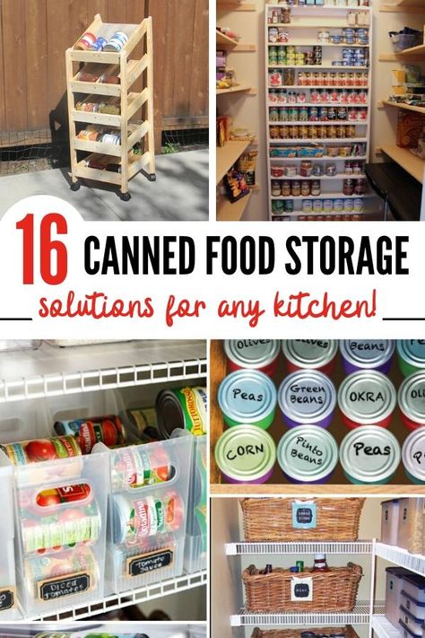 Learn how to organize canned food in ways to save time, money, and pantry space with these easy canned food storage ideas. These 16 mind-blowing canned food storage hacks that will get your pantry in order in no time. #cannedfood #cannedfoodstorage #pantryorganization Canned Food Storage Ideas, Canned Good Storage, Diy Food Storage, Food Storage Ideas, Food Storage Cabinet, Diy Pantry Organization, Storage Hacks Diy, Organize Your Pantry, Kitchen And Pantry