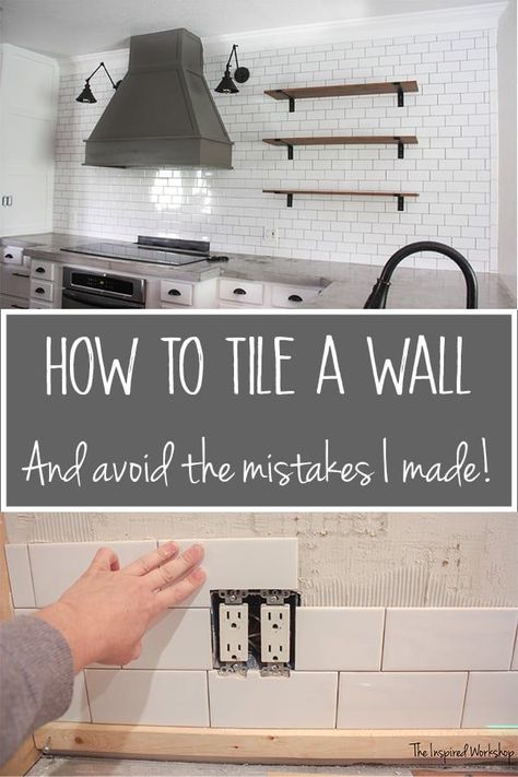 Sharing all the tips and tricks I learned while tiling my kitchen wall as a backsplash! Save money tiling your own wall or backsplash using subway tiles or any other tiles! Easily update your kitchen with some fresh tile in a weekend! I'll show you how to tile your kitchen wall or backsplash! How To Tile A Wall, Diy Tile Backsplash In Kitchen, Kitchen Statement Wall, Subway Tile Kitchen Wall, Kitchen Subway Tiles, Kitchen Wall Tiles Backsplash, Install Backsplash, Basement Remodel Ideas, Diy Tile Backsplash